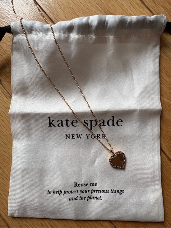 kate spade Jewelry - kate spade Gold Heart Necklace with Multicolor Crystal Border adjustable